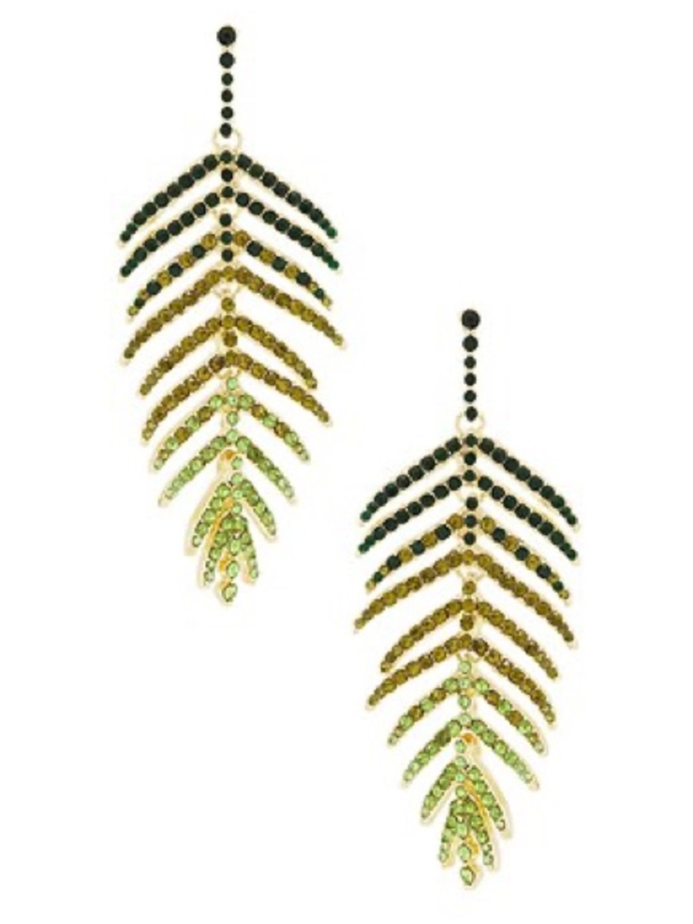 BaubleBar Gold Tone Leaf Drop Earrings with Green and Black Crystals